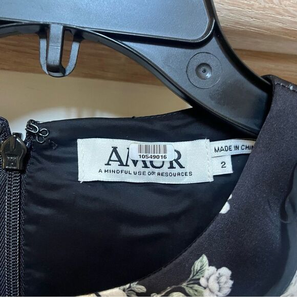 AMUR Jennifer Cold Shoulder Mini Dress in Black White Cherry Blossom Print 2 - Picture 5 of 15